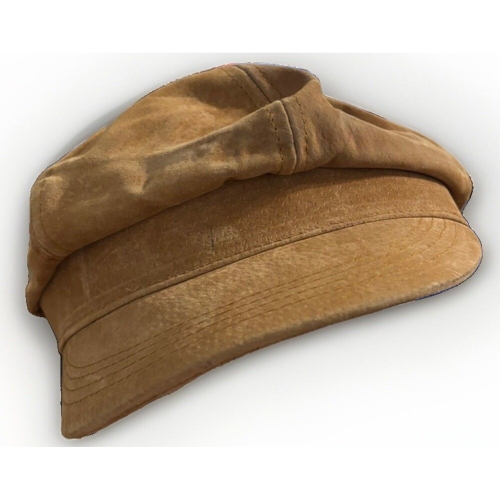 Understated Leather Newsboy Hat Tan Leather Suede Adjustable Boho